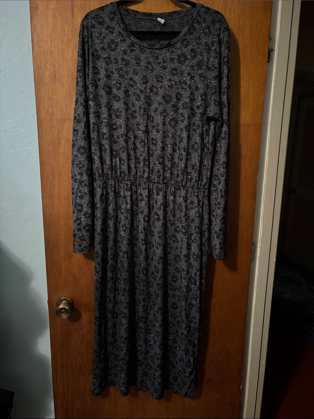 Old Navy Long Sleeve Dark Gray Animal  print Maxi Dress